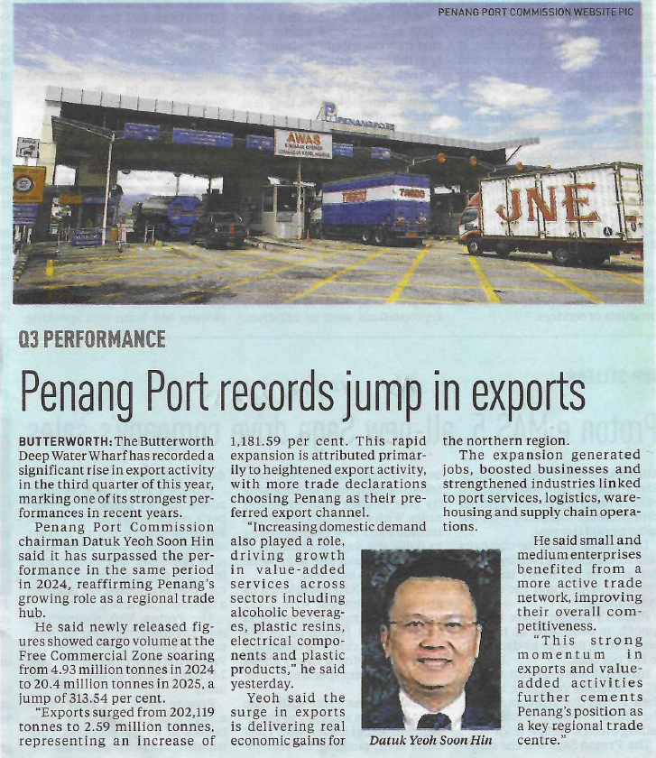 Penang Port records jump in exports