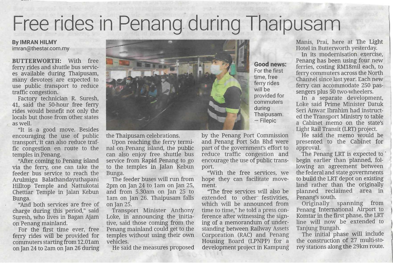Free Rides In Penang During Thaipusam
