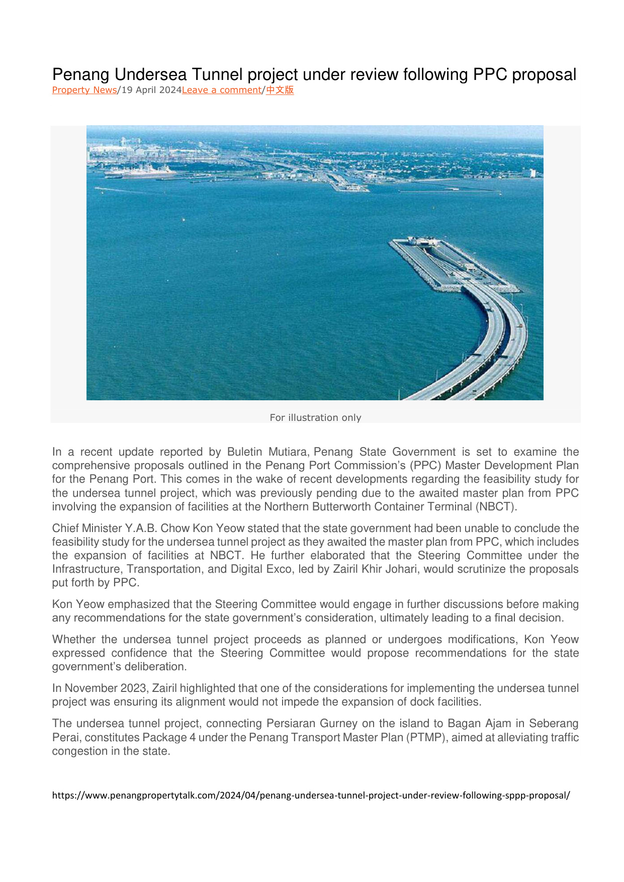 Penang Undersea Tunnel Project Under Review Following PPC Pro