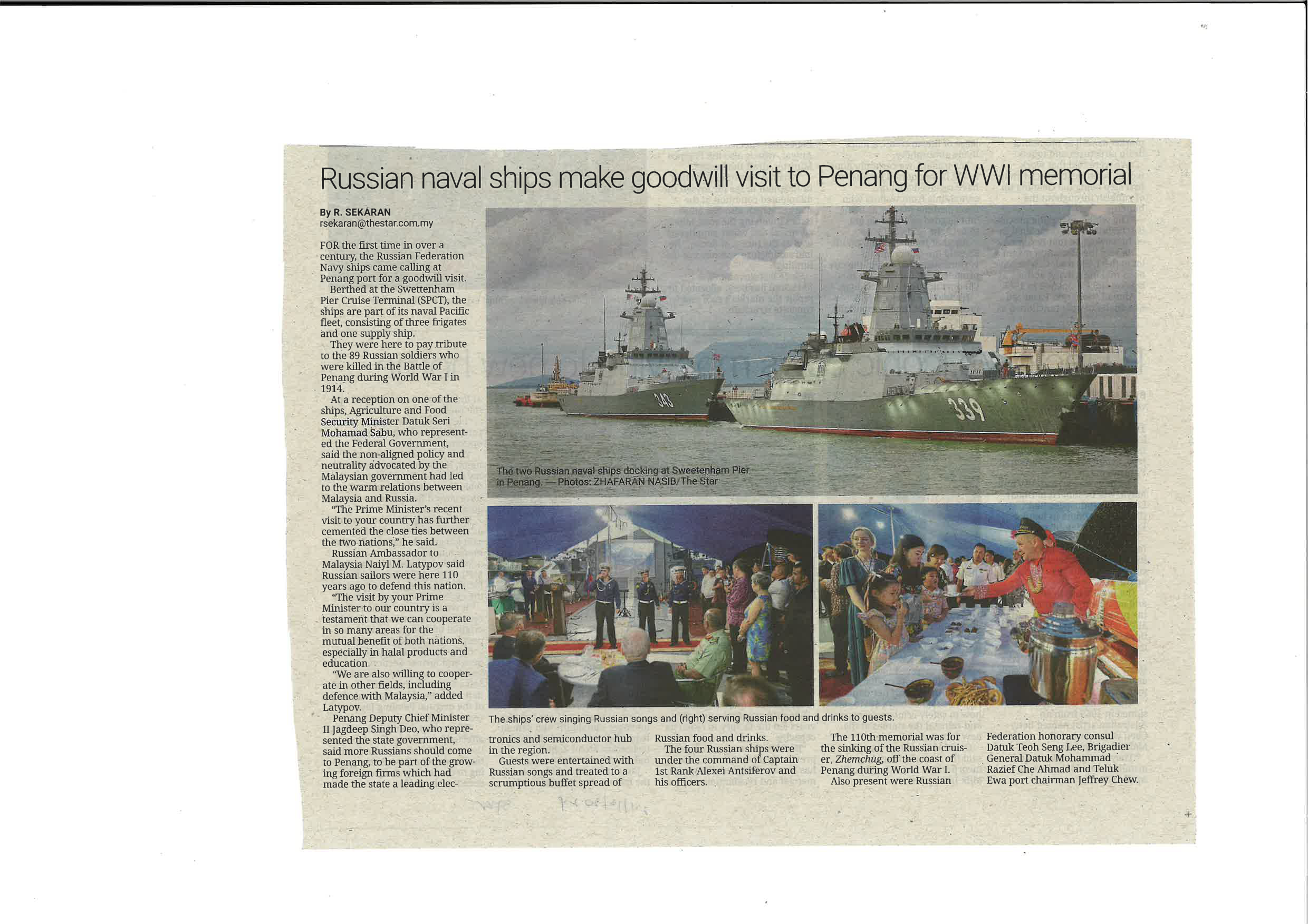 Russian Naval Ships Make Goodwill Visit To Penang For Wwi Memorial