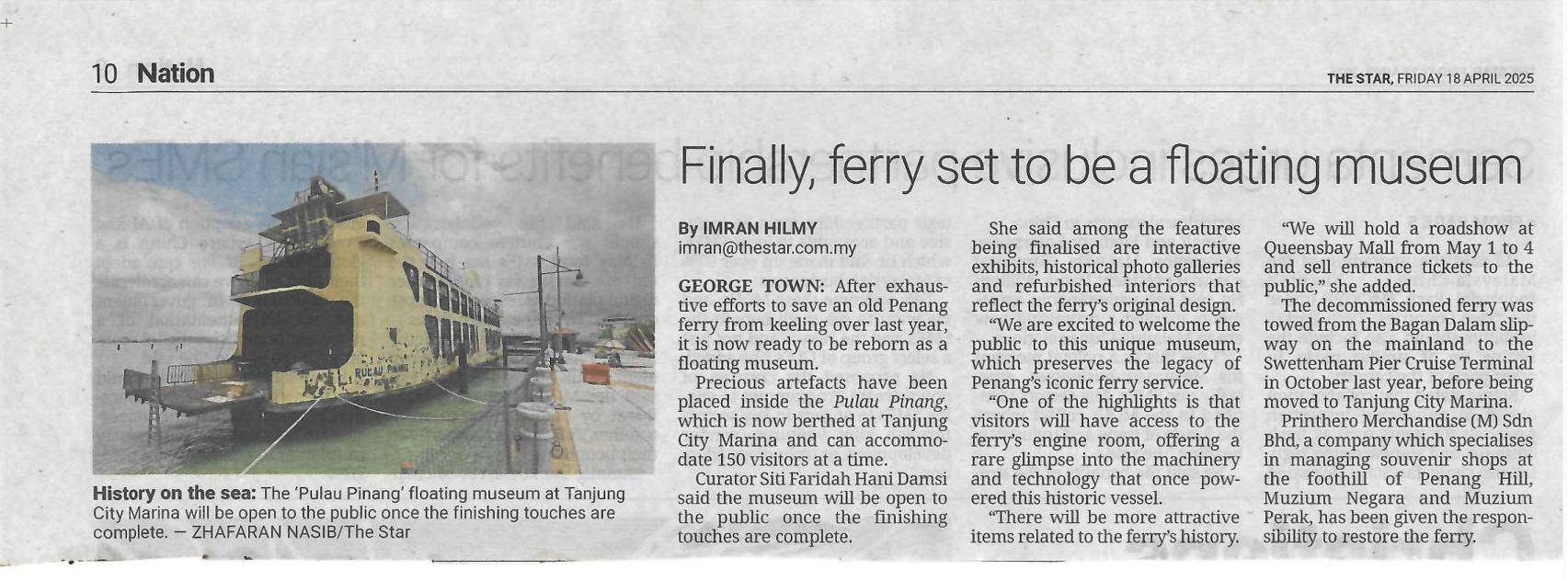 Finally Ferry Set To Be A Floating Museum