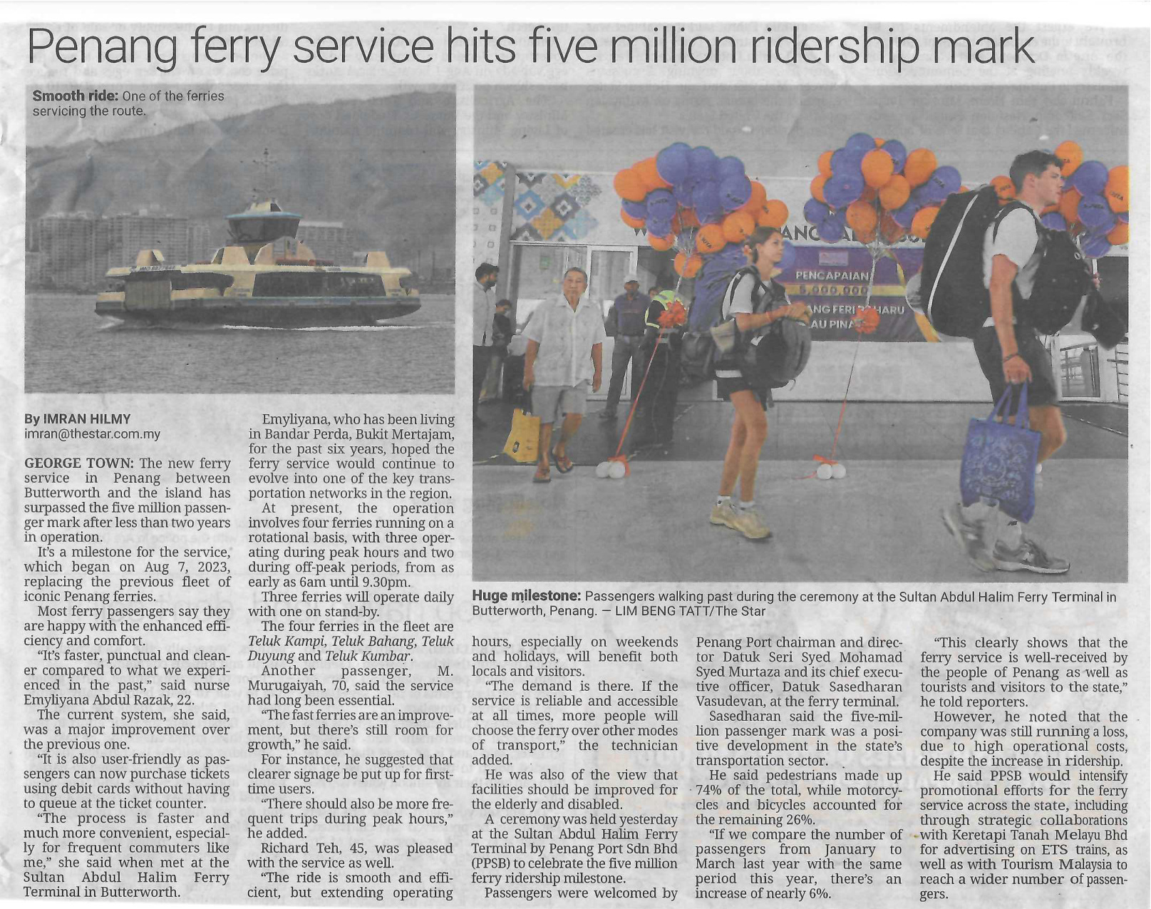 Penang Ferry Service Hits Five Million Ridership