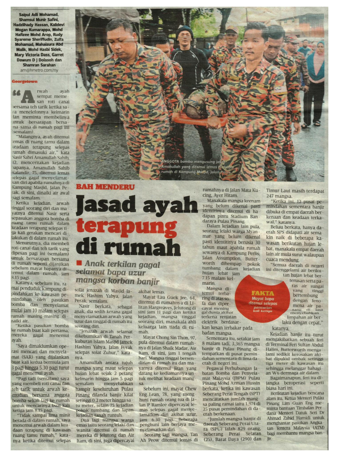 Jasad Ayah Terapung Di Rumah