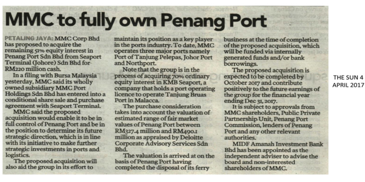 MMC To Fully Own Penang Port